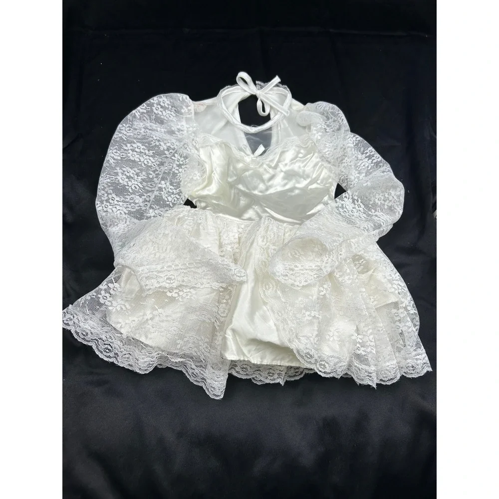 Rubies Ivory Lace Satin Dance Costume Leotard Dress Keyhole Back Girls Small